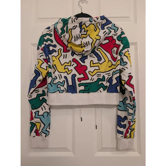 Alice + Olivia x Keith Haring Cropped Wide Sleeve Hoodie M Artsy Wearable Art - Picture 8 of 9